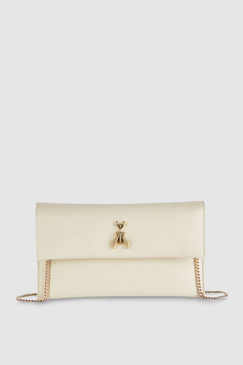 Patrizia Pepe Fly Leather Clutch Bag With Chain Beige | ZHP816427