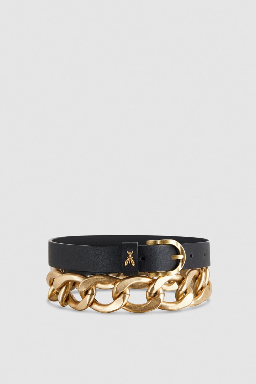 Patrizia Pepe Golden Maxi Chain Belt Zwart | AYN718493