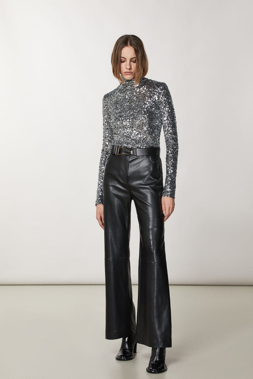 Patrizia Pepe High Neck T-shirt With Sequins Grijs | ITQ380691