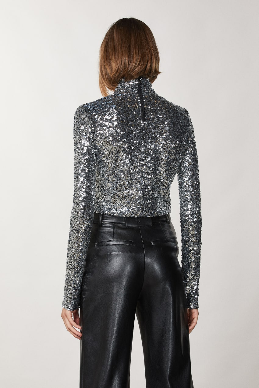 Patrizia Pepe High Neck T-shirt With Sequins Grijs | ITQ380691