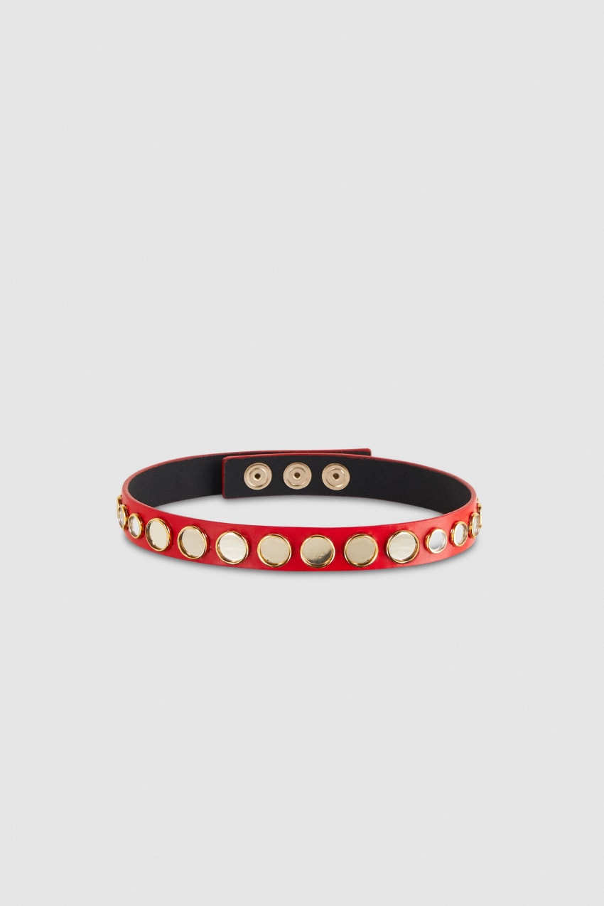 Patrizia Pepe Leather Choker With Micro Mirrors Rood | PQZ341296