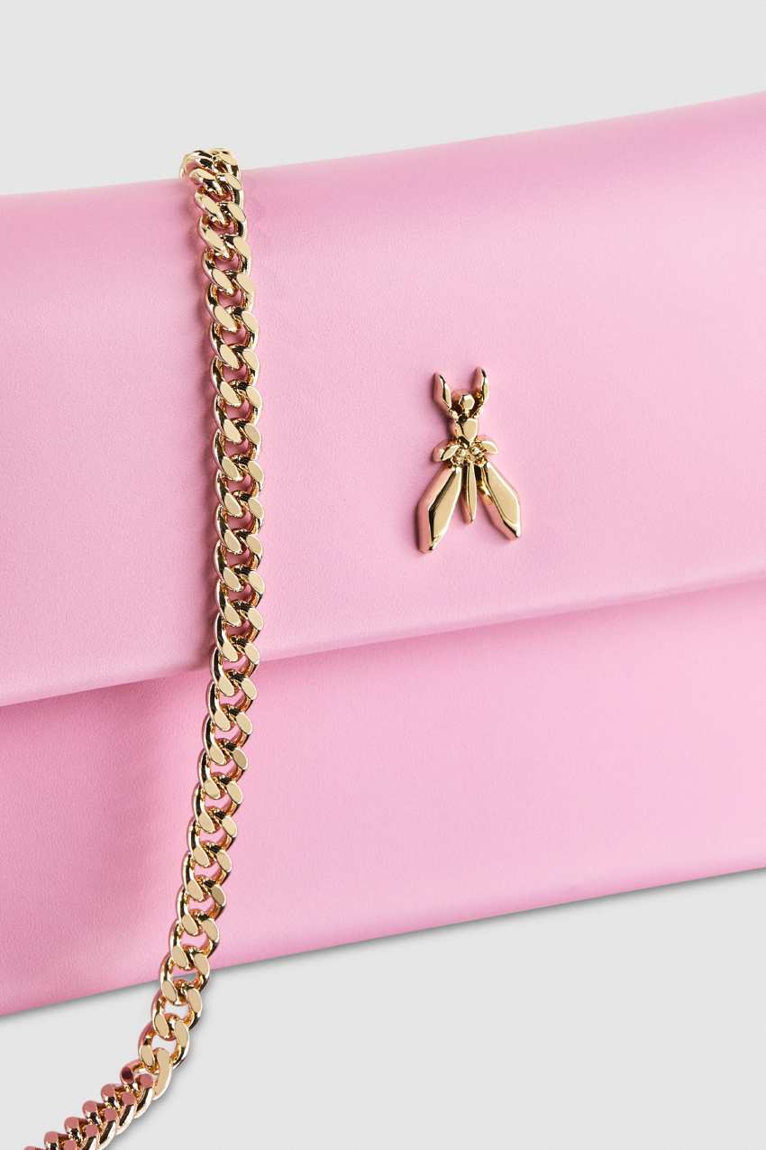 Patrizia Pepe Leather Clutch Bag With Chain Shoulder Strap Roze | HFJ680391