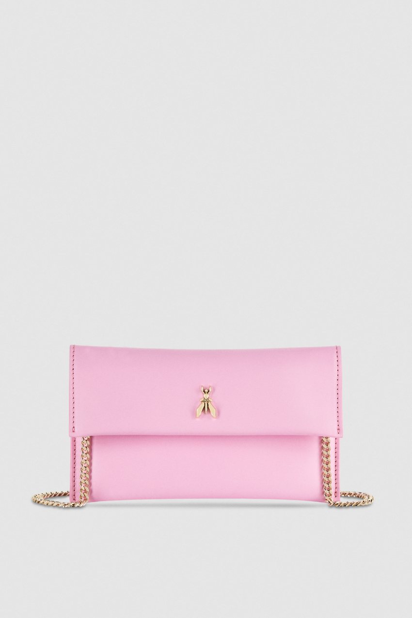 Patrizia Pepe Leather Clutch Bag With Chain Shoulder Strap Roze | HFJ680391