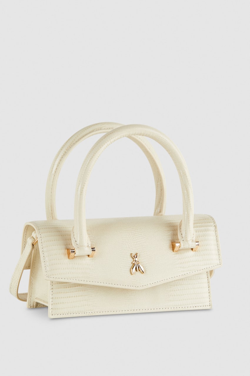 Patrizia Pepe Leather Shoulder Bag With Tejus Print Beige | XYP742195