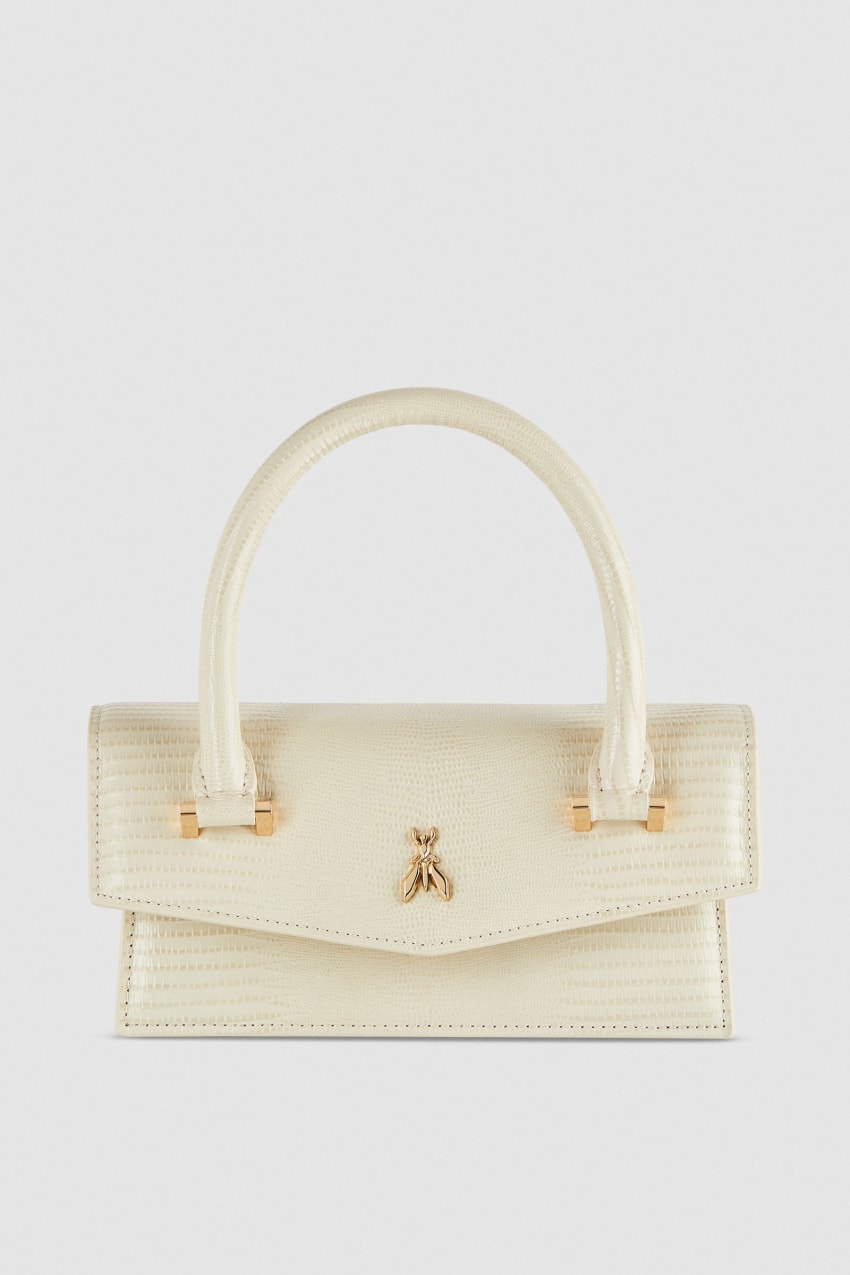 Patrizia Pepe Leather Shoulder Bag With Tejus Print Beige | XYP742195