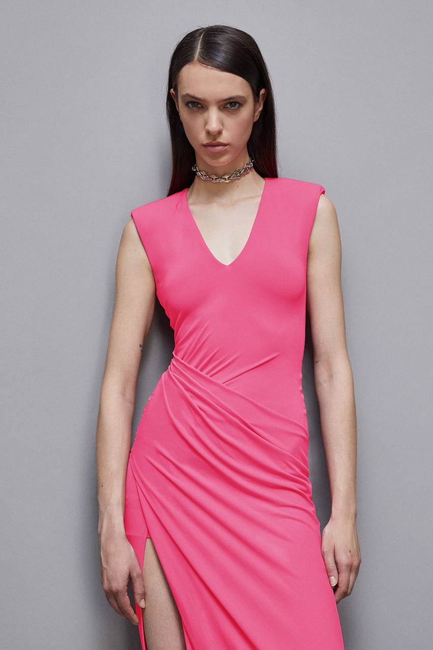 Patrizia Pepe Long Crape Dress With Draping Roze | LWI529740