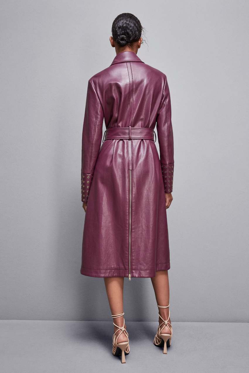 Patrizia Pepe Long Faux Leather Trench Coat With Zipper Paars | QTL460783