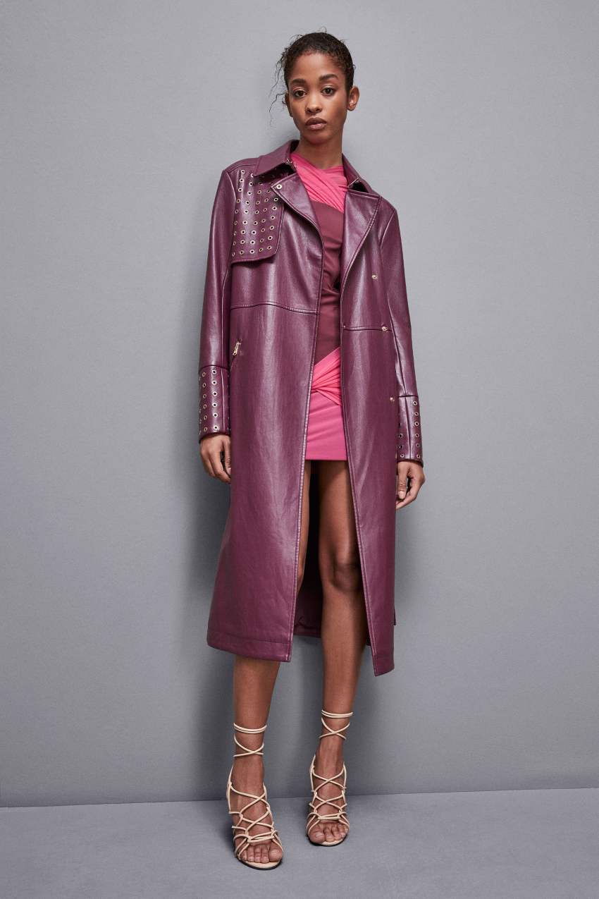 Patrizia Pepe Long Faux Leather Trench Coat With Zipper Paars | QTL460783