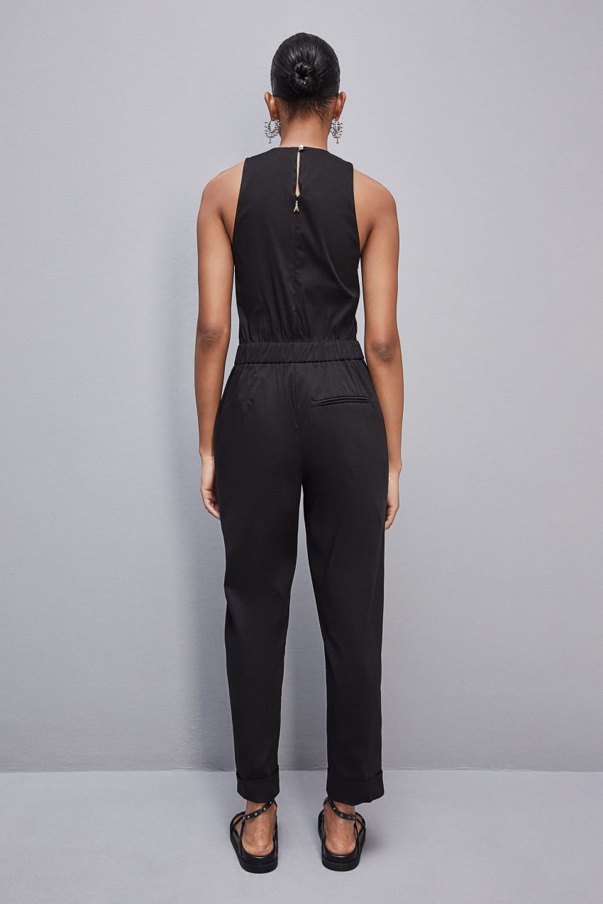 Patrizia Pepe Long Jumpsuit In Stretch Cotton-blend Poplin Zwart | WLZ457961