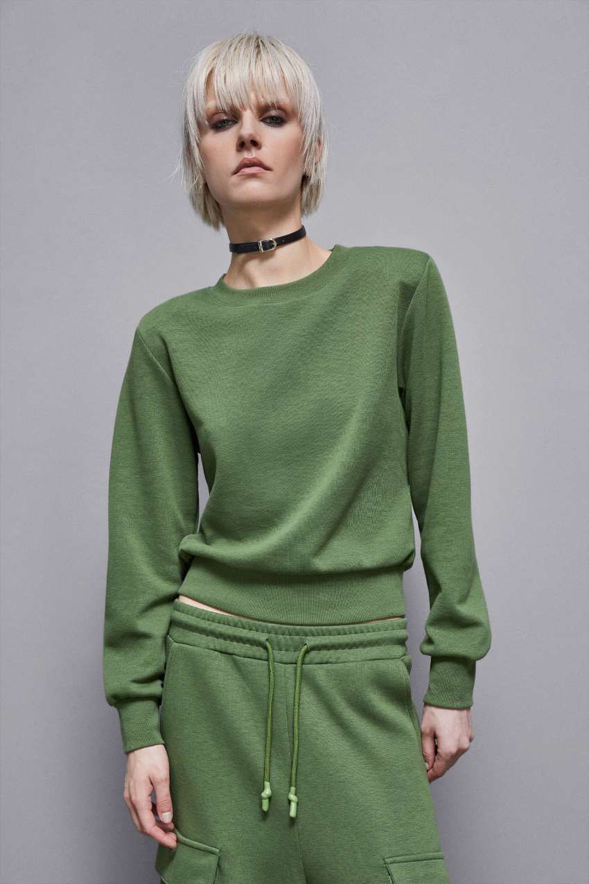 Patrizia Pepe Long-sleeved Cotton Sweatshirt Groen | KNJ318405