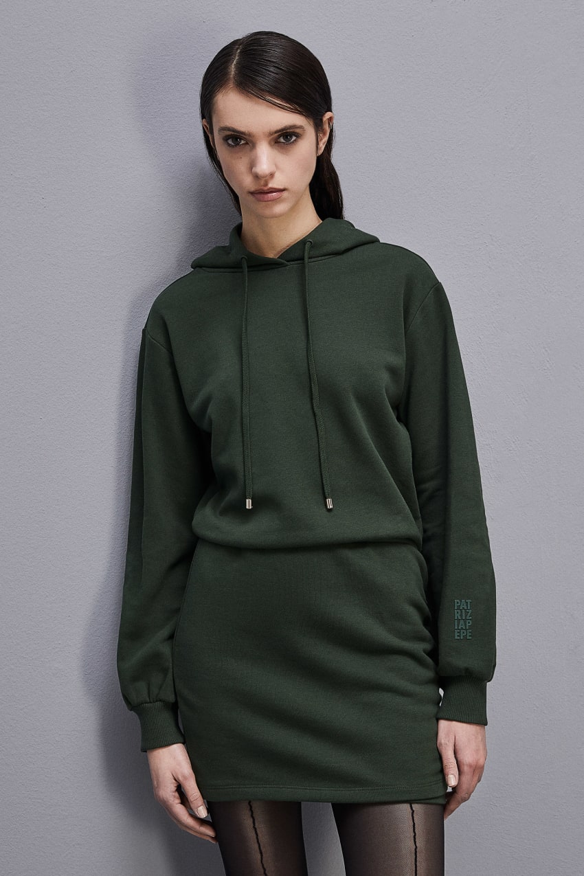 Patrizia Pepe Long-sleeved Fleece Dress Groen | DXQ631428