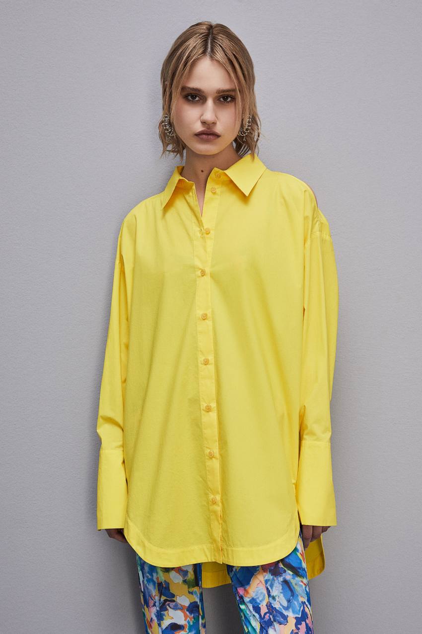 Patrizia Pepe Long-sleeved Oversized Cotton Shirt Geel | RBO704851