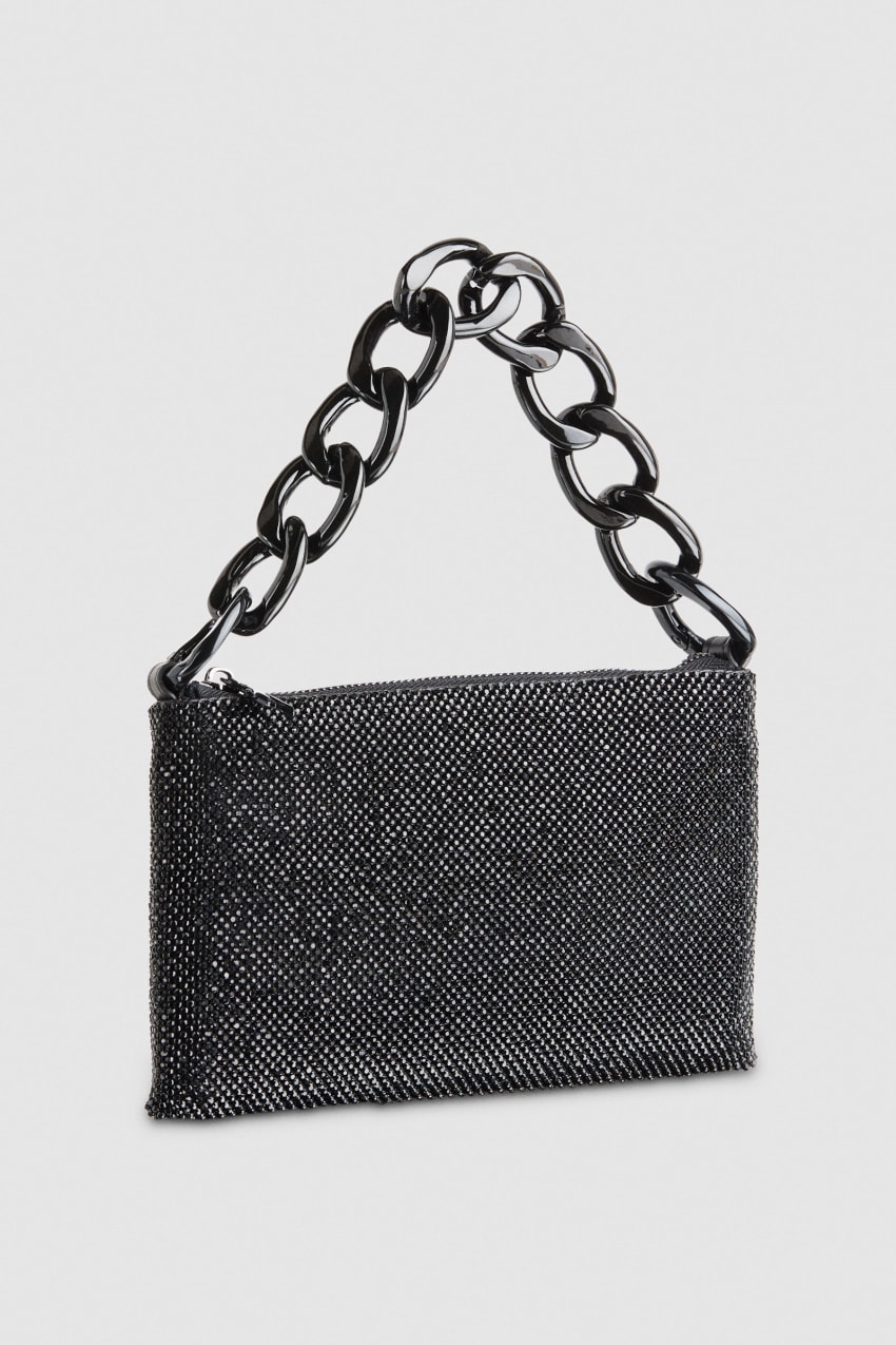 Patrizia Pepe Maxichain Rhinestone Clutch Bag Zwart | JZB819073