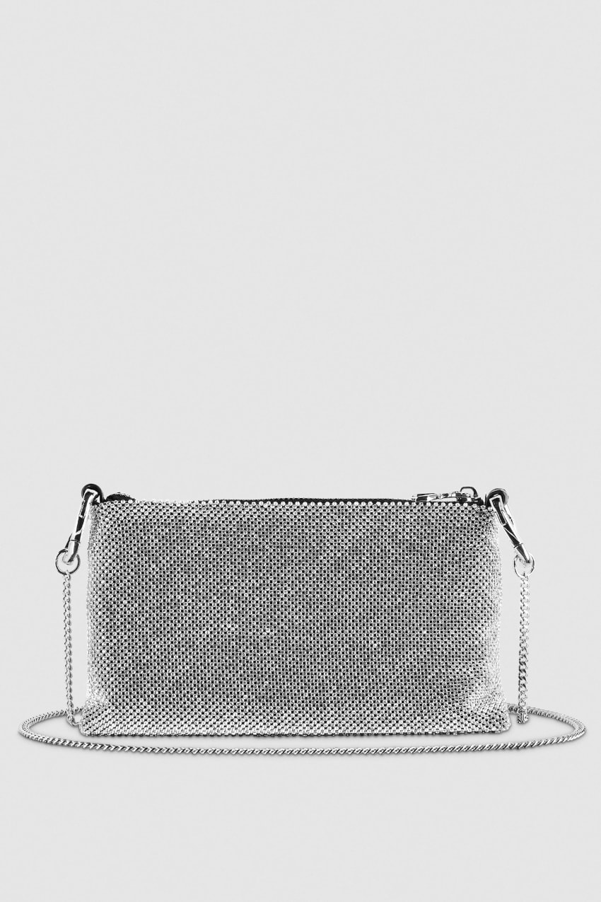 Patrizia Pepe Maxichain Rhinestone Clutch Bag Zilver | ENU420978