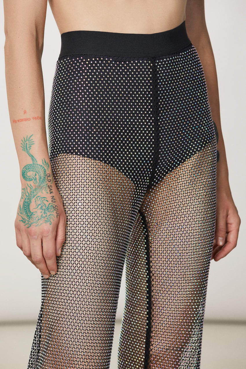 Patrizia Pepe Mesh Pants With Rhinestones Zwart | KZW186250