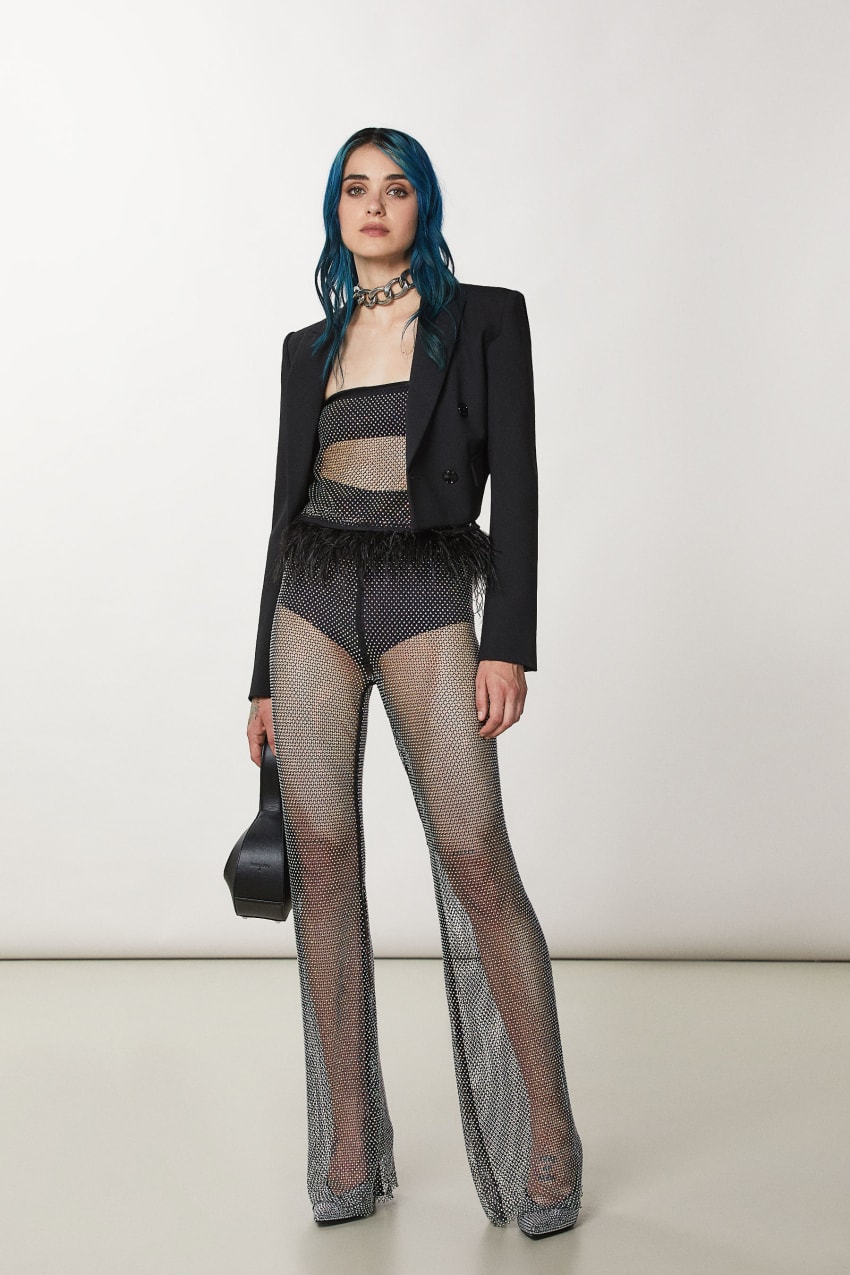 Patrizia Pepe Mesh Pants With Rhinestones Zwart | KZW186250