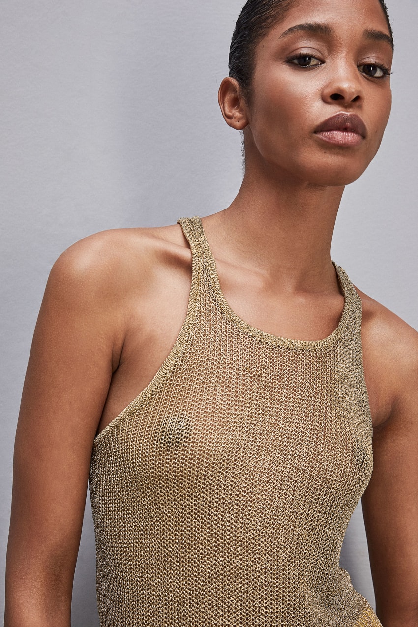 Patrizia Pepe Mesh Top With Metal Effect Goud | PYT693412