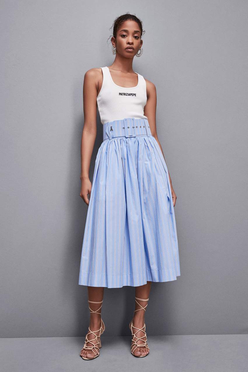 Patrizia Pepe Midi Flared Skirt With Belt Lichtblauw | BTV641853