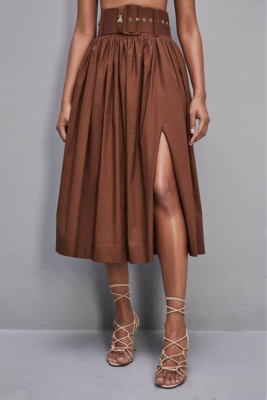 Patrizia Pepe Midi Flared Skirt With Belt Bruin | FDN360541