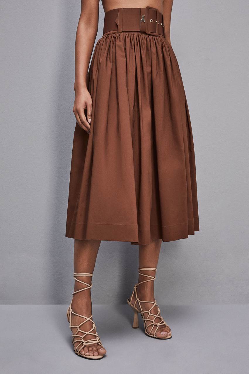 Patrizia Pepe Midi Flared Skirt With Belt Bruin | FDN360541