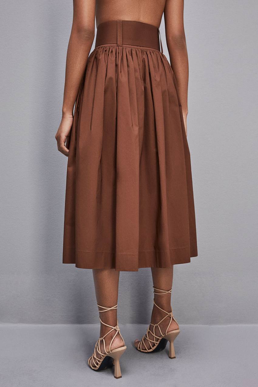 Patrizia Pepe Midi Flared Skirt With Belt Bruin | FDN360541