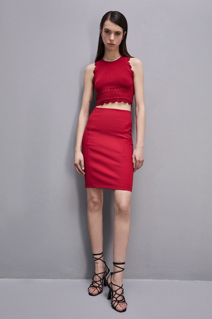 Patrizia Pepe Midi Pencil Skirt Rood | BTG375409