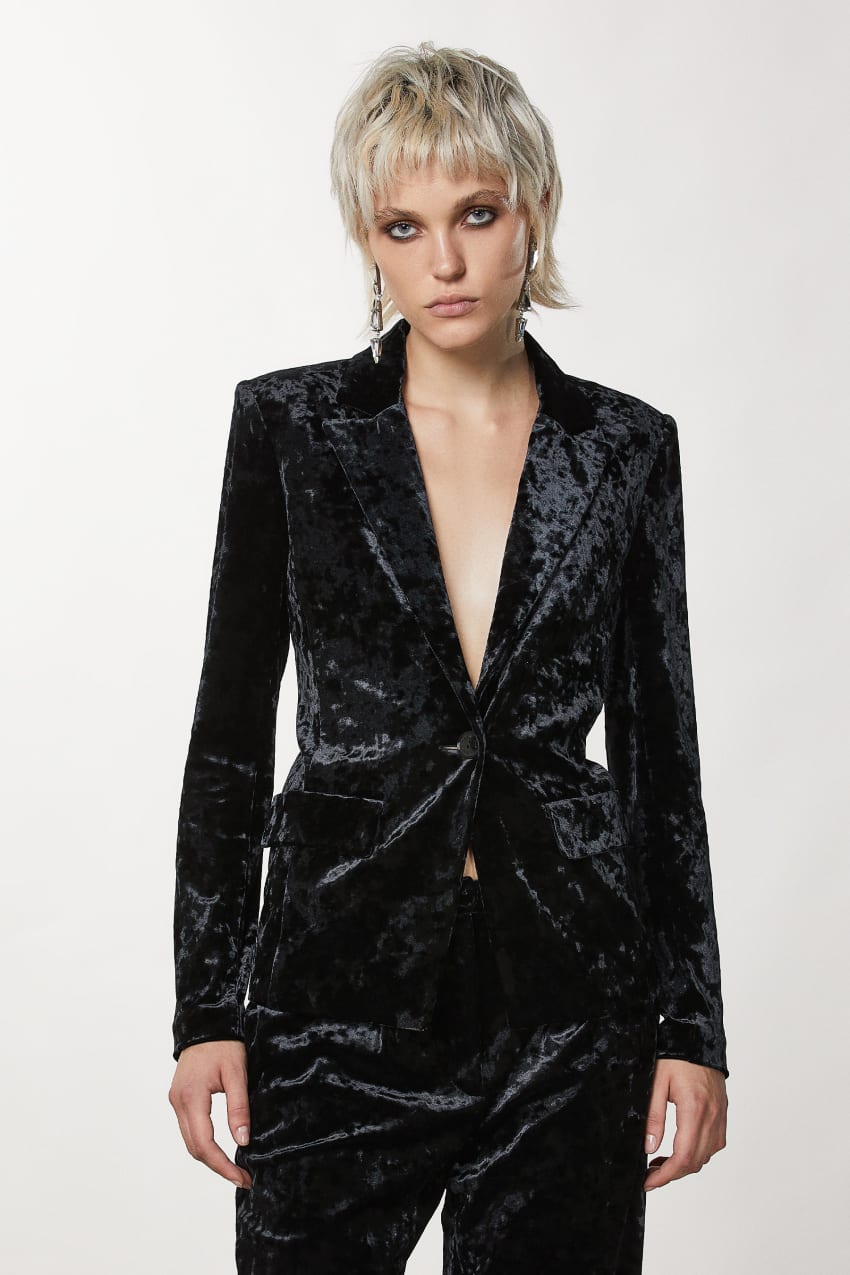 Patrizia Pepe One-button Velvet Jacket Zwart | LRT948630