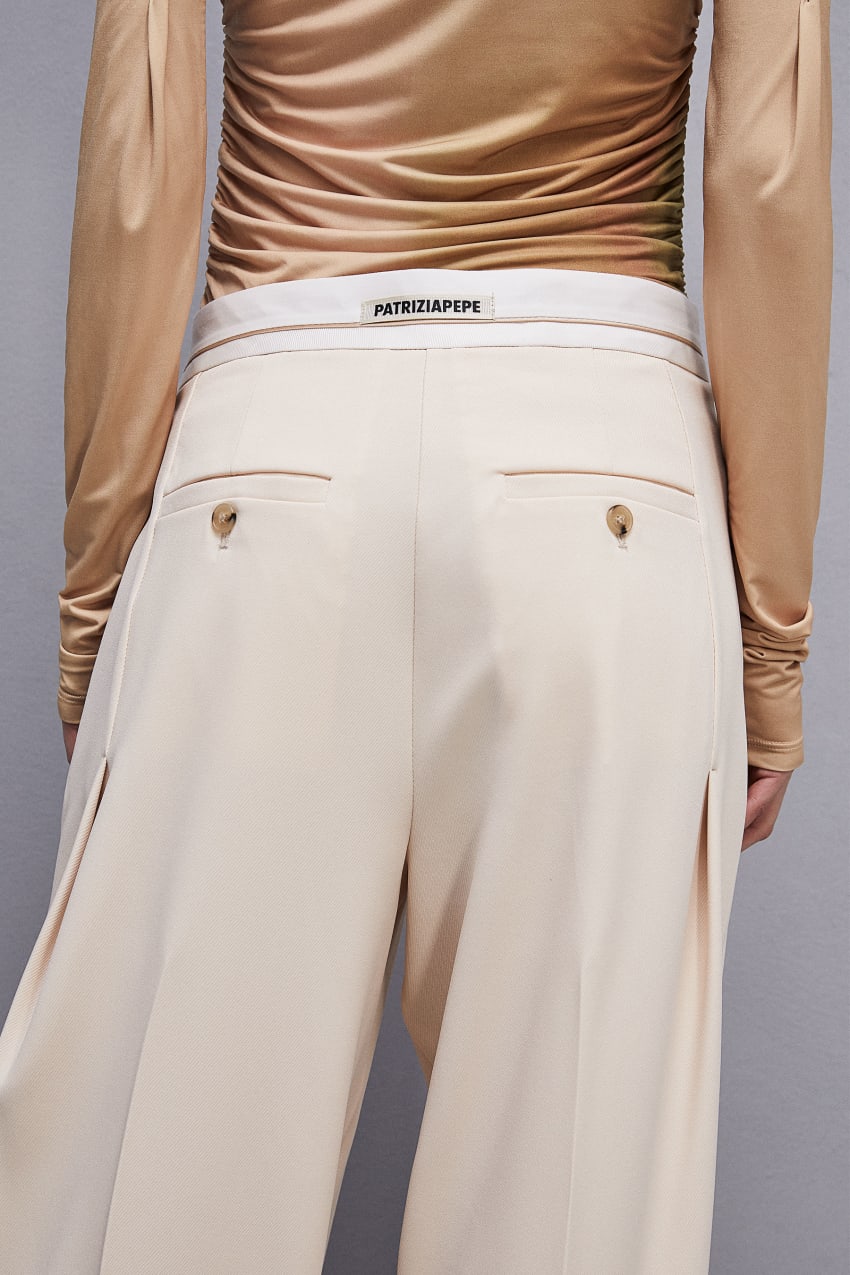 Patrizia Pepe Palazzo Pants In Technical Fabric Beige | XEA028359