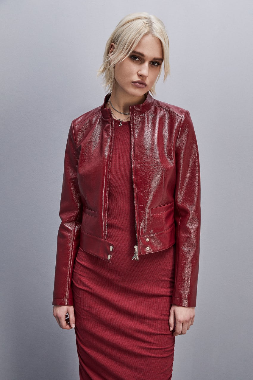 Patrizia Pepe Patent Leather Slim Biker Jacket Rood | THS398146