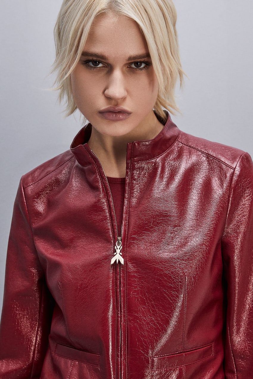 Patrizia Pepe Patent Leather Slim Biker Jacket Rood | THS398146