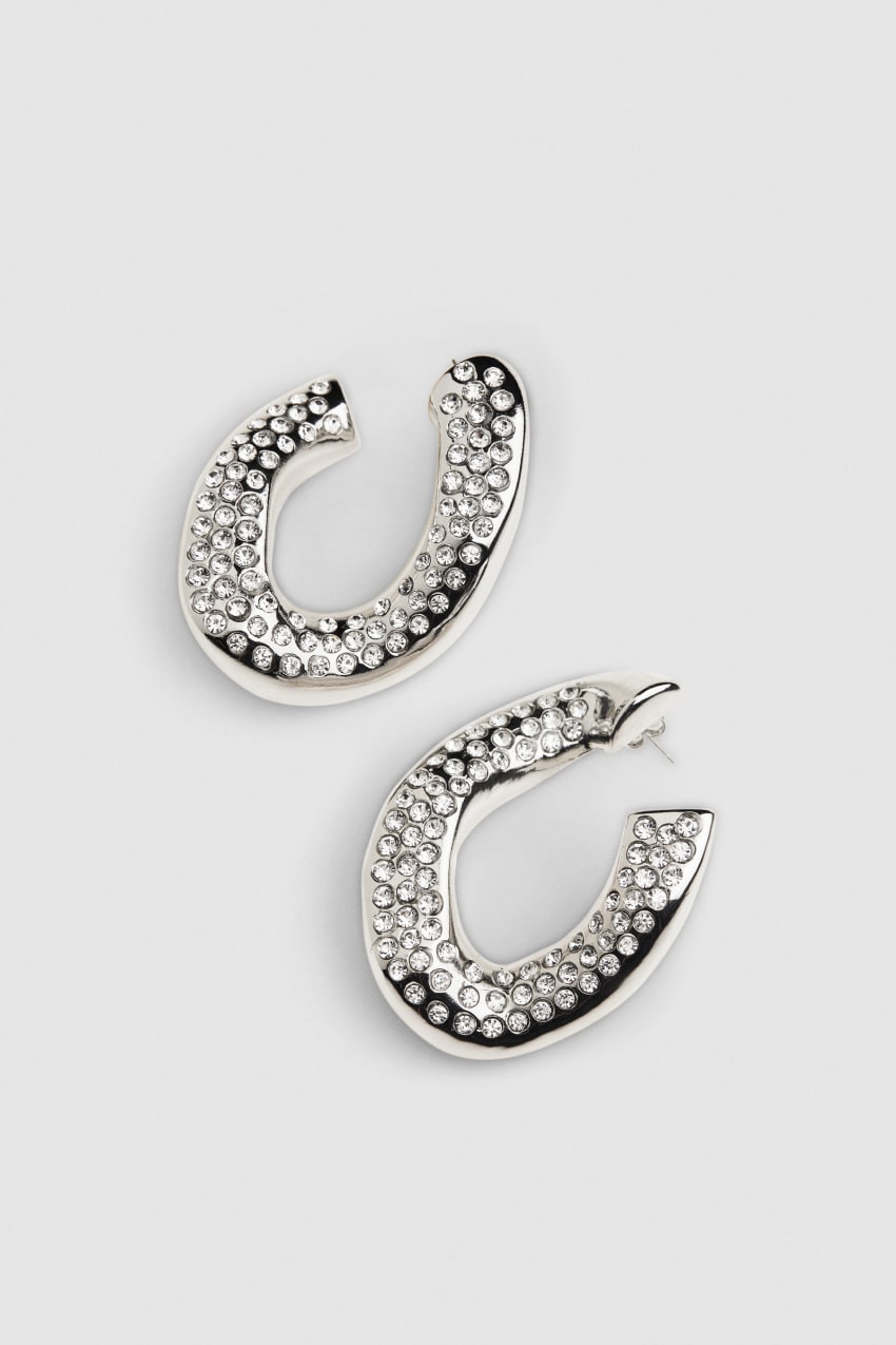 Patrizia Pepe Rhinestone Maxichain Earrings Zilver | BAG031984