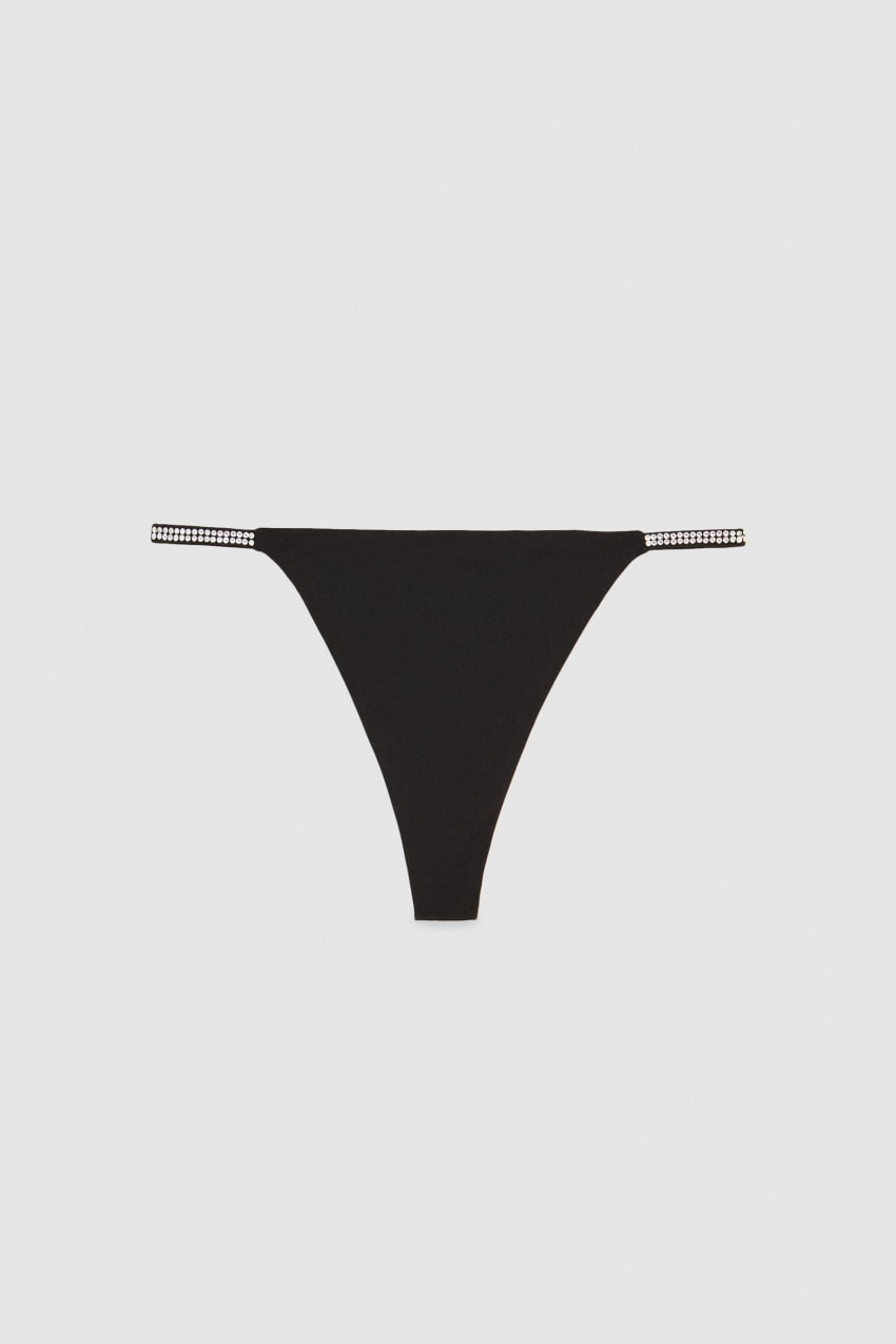 Patrizia Pepe Rhinestone-decorated Jersey Thong Zwart | NKU356947