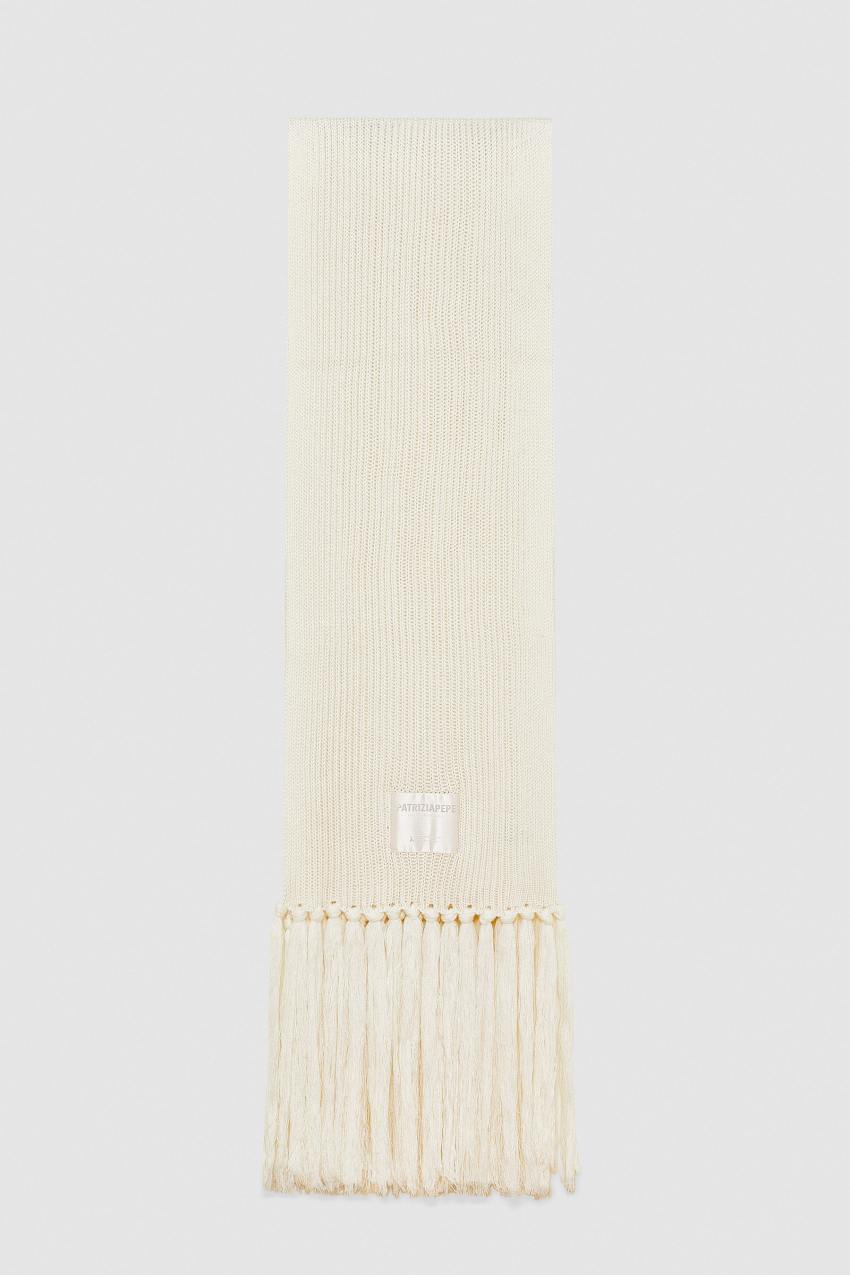 Patrizia Pepe Ribbed Scarf With Fabric Fringes Beige | KPL230618