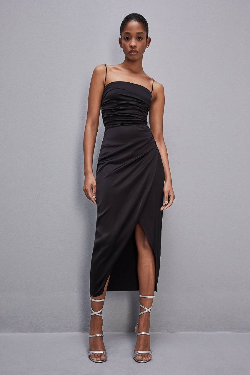 Patrizia Pepe Satin Midi Dress Zwart | XJS509673