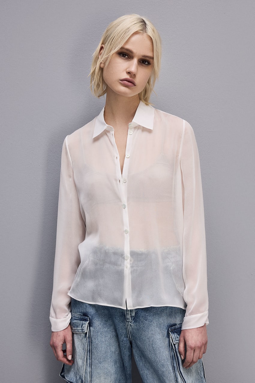 Patrizia Pepe Silk Voile Shirt Wit | RAE826593