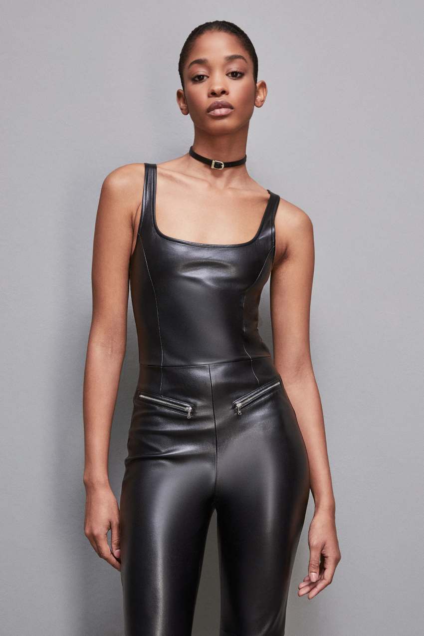 Patrizia Pepe Sleeveless Faux Leather Jumpsuit Zwart | UAS631258