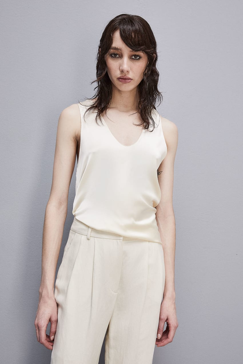 Patrizia Pepe Sleeveless Top Shirt In Certified Viscose Wit | KFJ650213