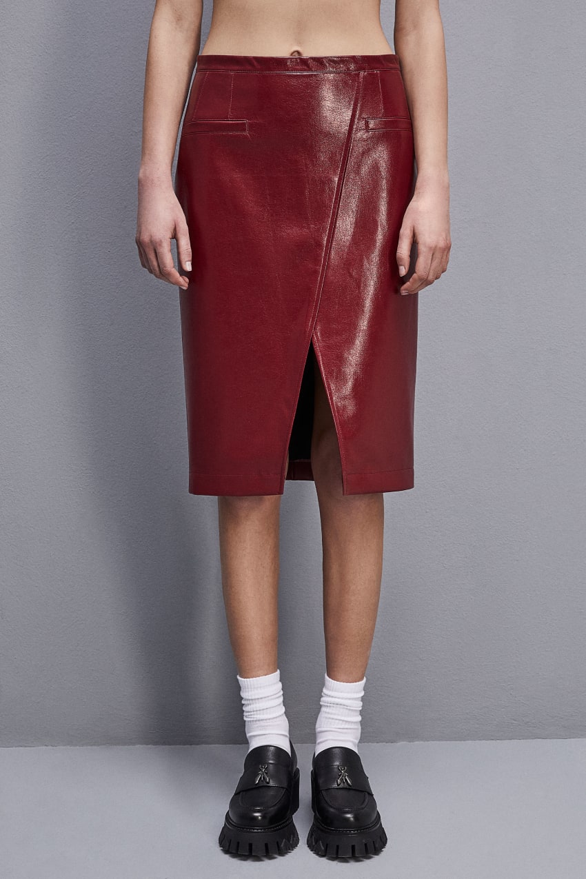 Patrizia Pepe Slim Patent Leather Midi Skirt Rood | FYZ451893