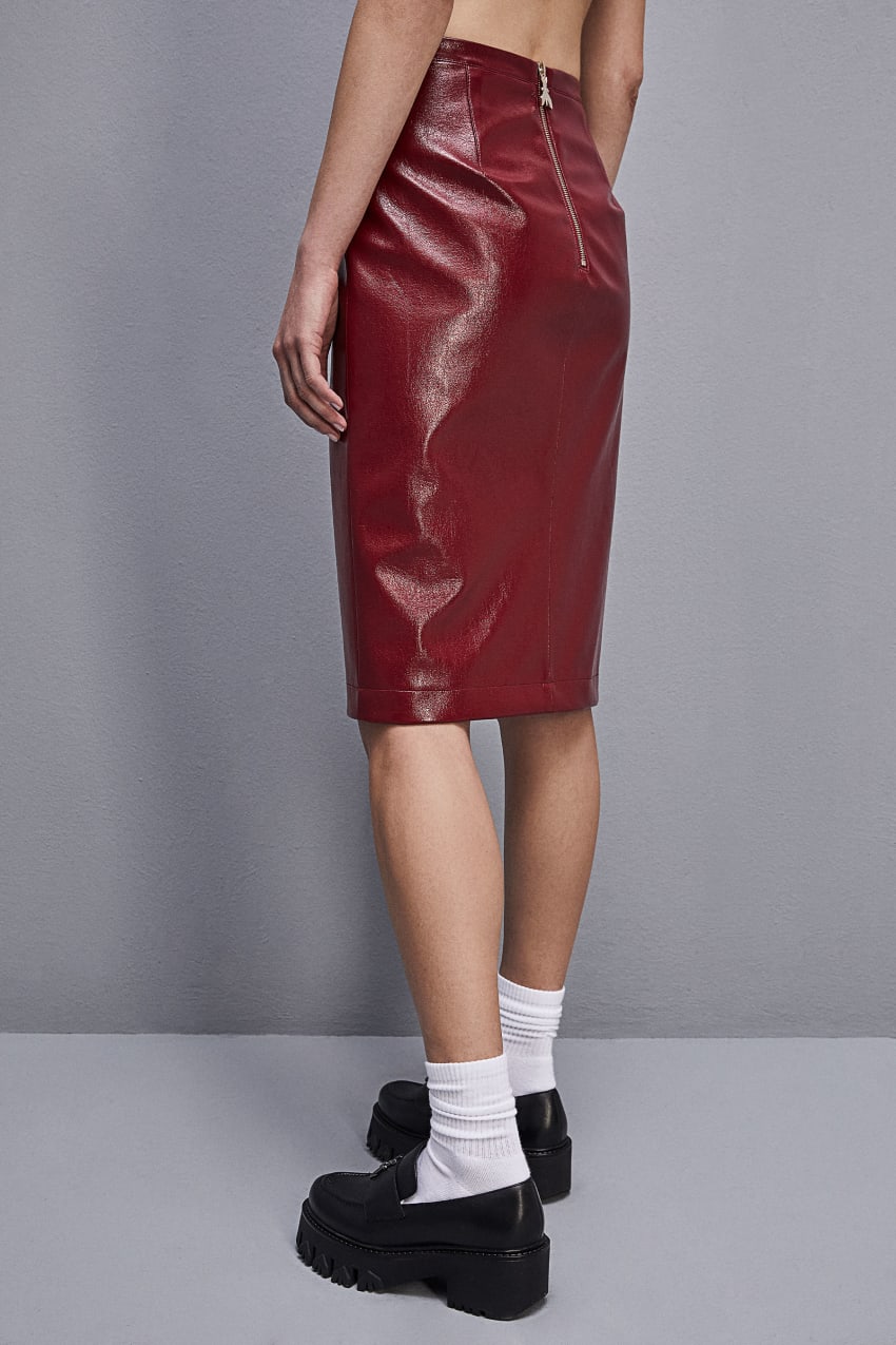 Patrizia Pepe Slim Patent Leather Midi Skirt Rood | FYZ451893