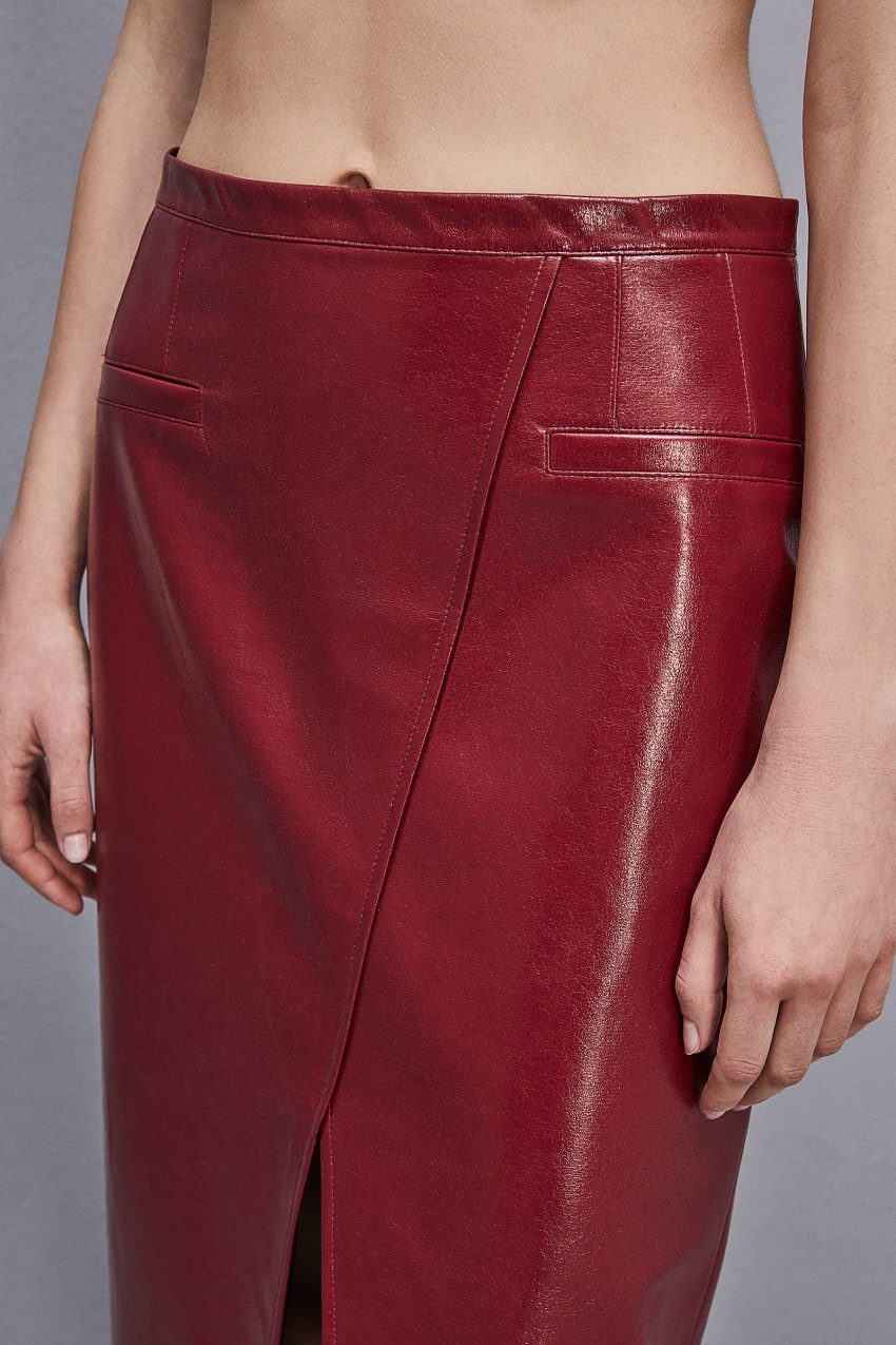 Patrizia Pepe Slim Patent Leather Midi Skirt Rood | FYZ451893