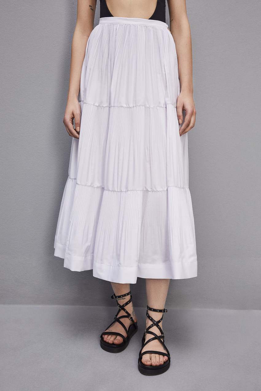 Patrizia Pepe Soft Ankle Pleated Skirt Wit | VRA520917