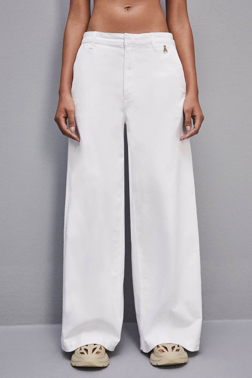 Patrizia Pepe Stretch Cotton Satin Palazzo Pants Wit | VRZ275139