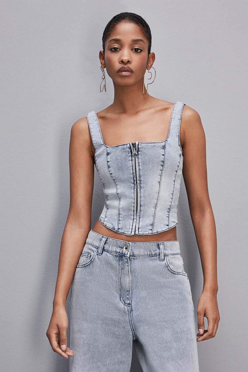 Patrizia Pepe Stretch Denim Top Lichtblauw | PCV785402