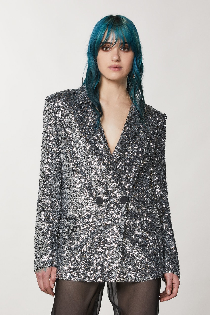 Patrizia Pepe Two-button Jacket With Sequins Grijs | EDF370612