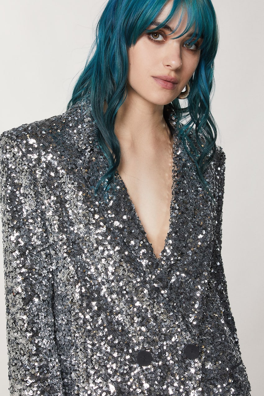 Patrizia Pepe Two-button Jacket With Sequins Grijs | EDF370612