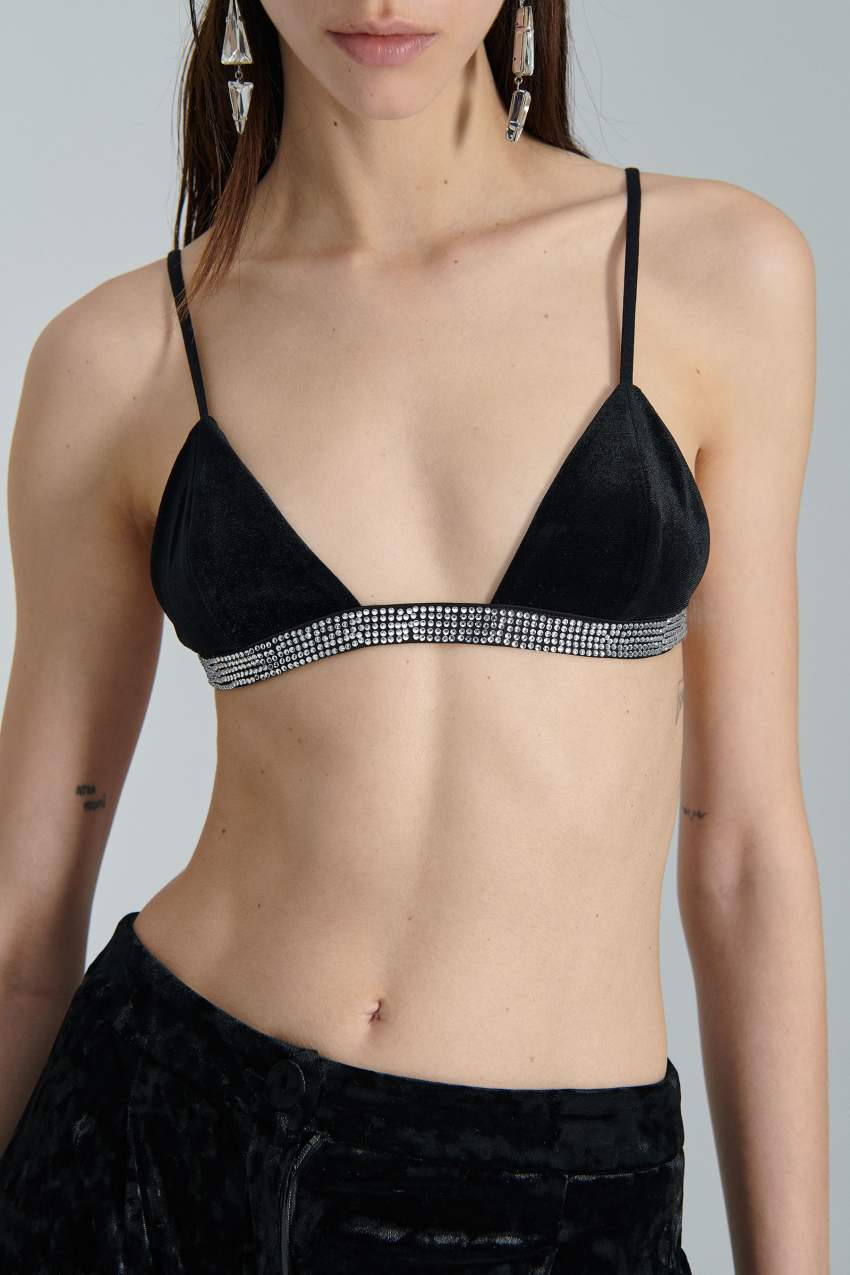 Patrizia Pepe Velvet Bra With Rhinestones Zwart | UQB820196