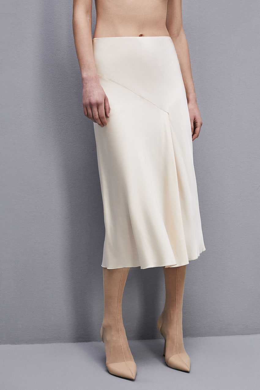 Patrizia Pepe Viscose Satin Midi Skirt Beige | EBA842673