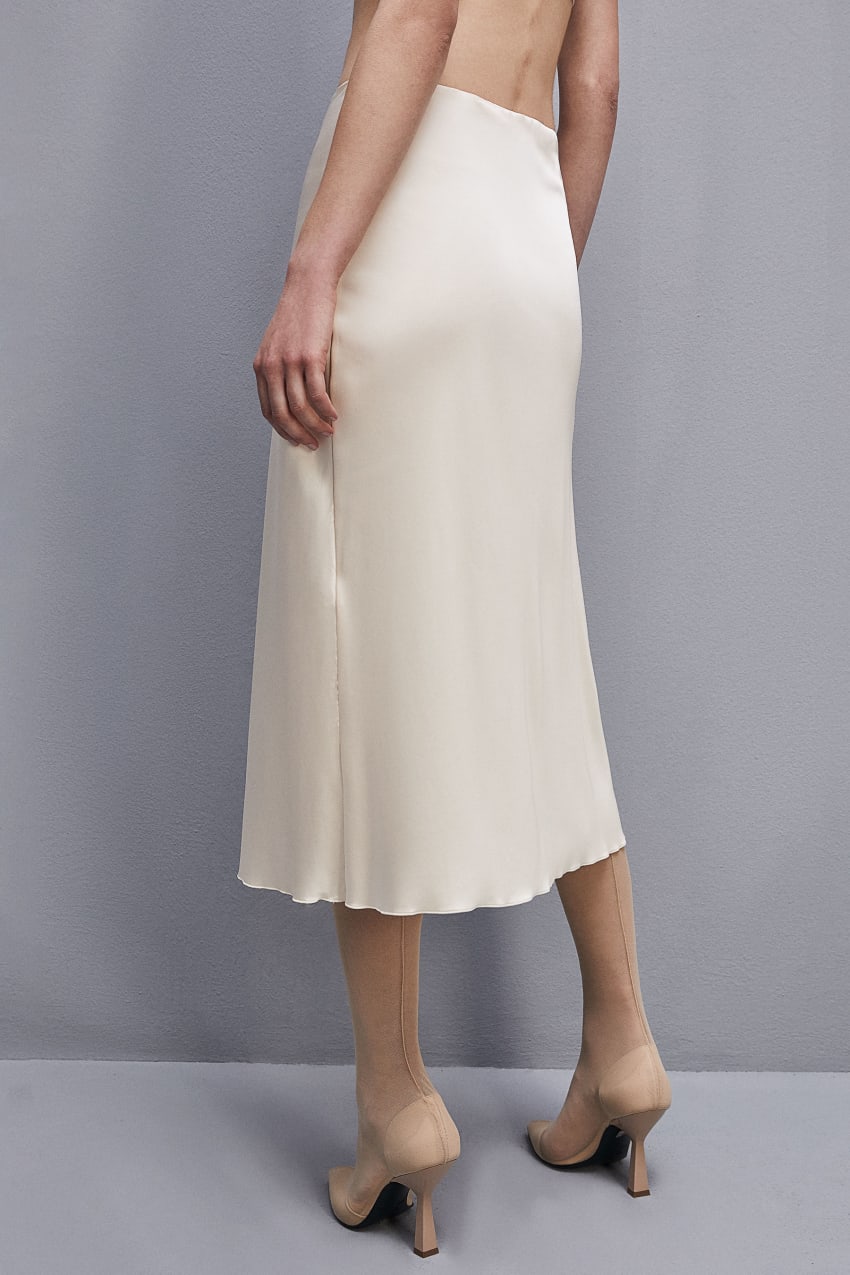 Patrizia Pepe Viscose Satin Midi Skirt Beige | EBA842673