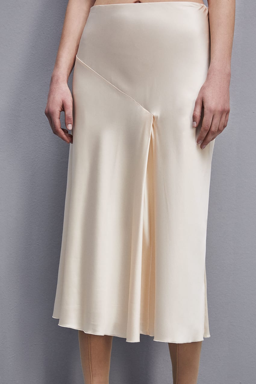 Patrizia Pepe Viscose Satin Midi Skirt Beige | EBA842673