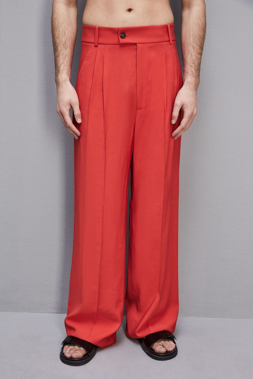 Patrizia Pepe Viscose Twill Pleated Pants Rood | WQL521934